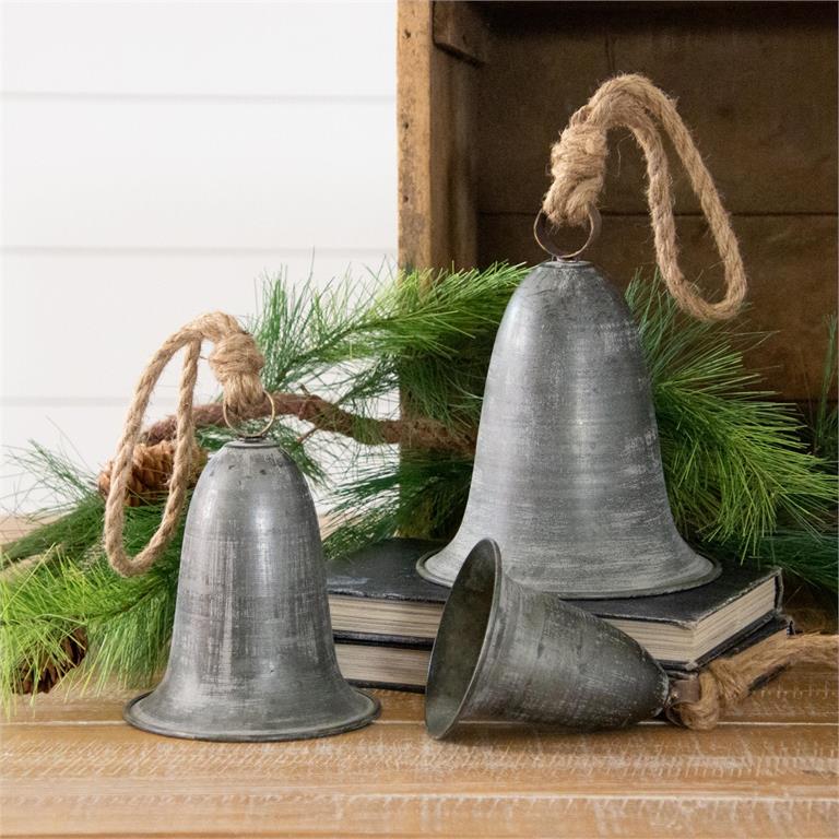 Hanging Pewter Tone Vintage Bells - Set Of 3