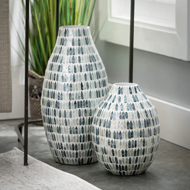 Tall Blue Bamboo Capiz Vase